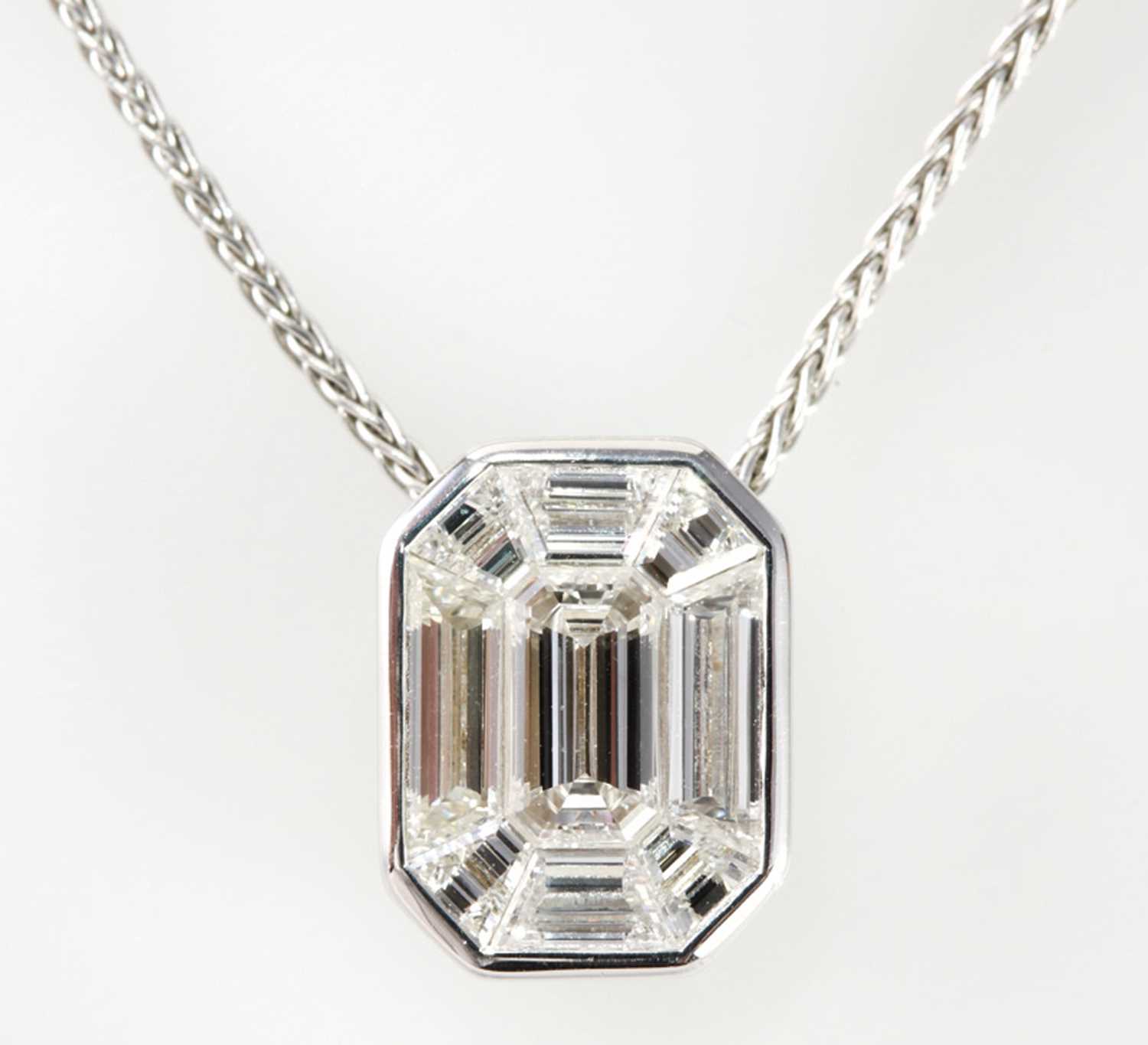 Lot 1 - 18ct white gold ‘Emerella’ octagonal shape diamond pendant