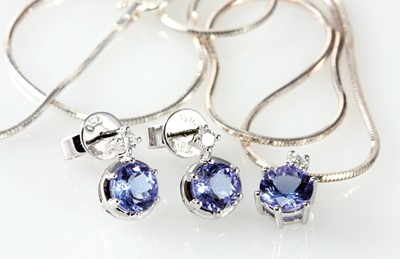 Lot 2 - 18ct white gold pendant and pair of tanzanite and diamond stud earrings