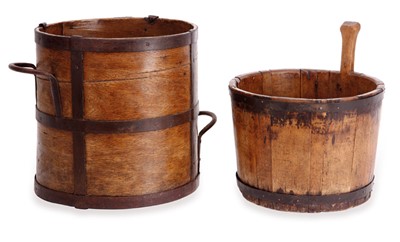 Lot 54 - A fruitwood and metal-bound bucket