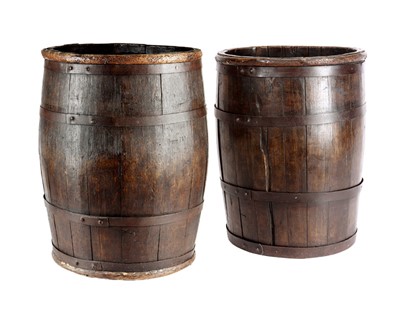Lot 56 - Two fruitwood and metal-bound barrels