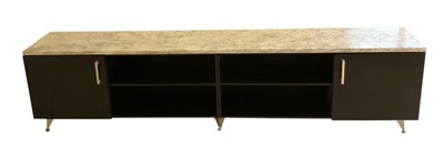 Lot 101 - A black melamine low sideboard with white marble top