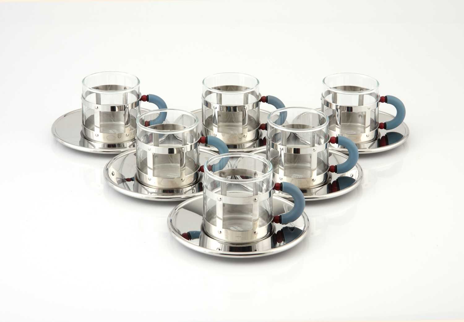 Lot 112 - A set of six Alessi mocha cups with saucers, designed by Michael Graves