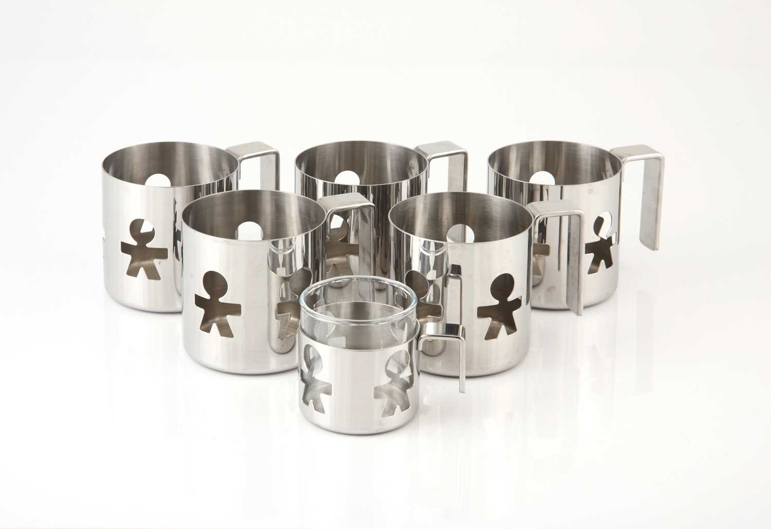 Lot 113 - Six assorted Alessi stainless steel mugs