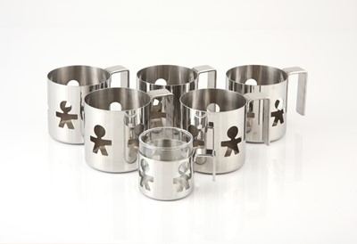 Lot 113 - Six assorted Alessi stainless steel mugs