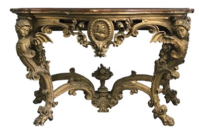 Lot 15 - A Carved Giltwood Console Table with Figural Scrollwork Decoration