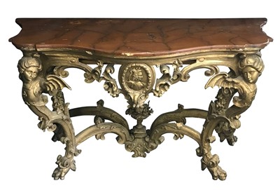 Lot 15 - A Carved Giltwood Console Table with Figural Scrollwork Decoration