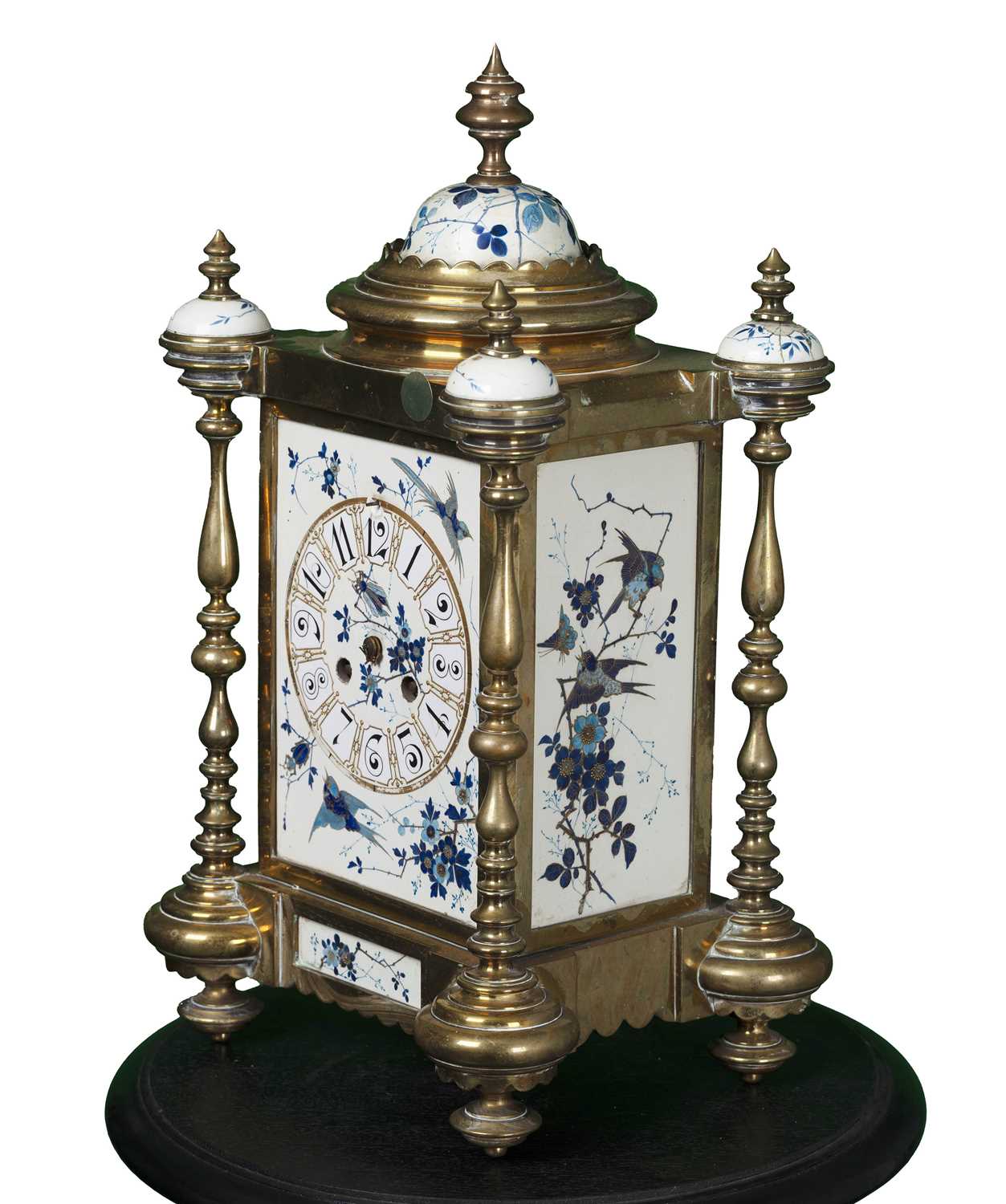 Lot 43 - A Brass Table Clock With Blue Porcelain Inlays, 19th Century
