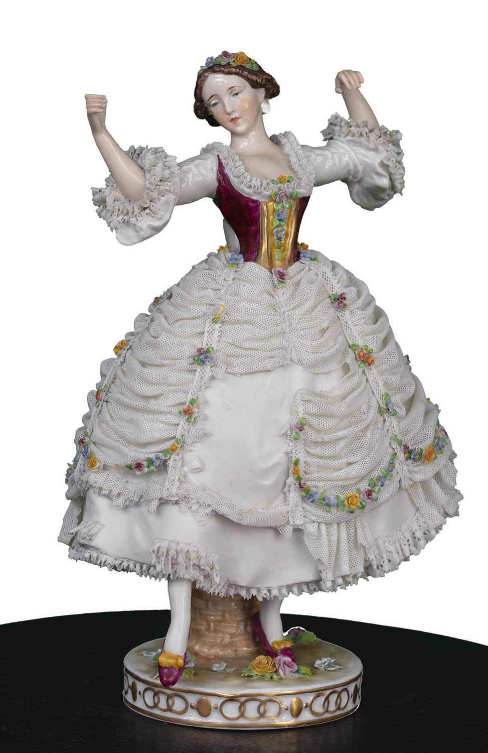 Lot 36 - Dancing German Dresden Lace Porcelain Figurine, 20th Century