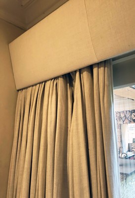 Lot 187 - A pair of cream linen curtains with matching pelmet