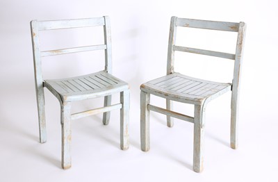 Lot 40 - A pair of grey-painted wooden children's chairs