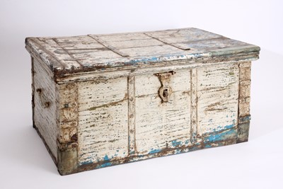 Lot 45 - A distressed painted-wood and metal-bound chest