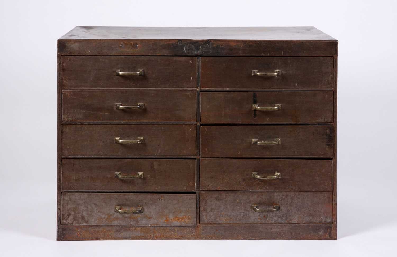Lot 47 - A distressed metal set of drawers