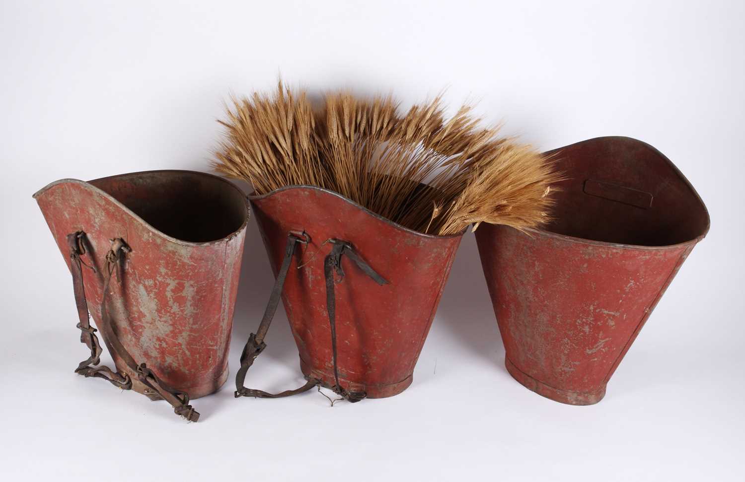 Lot 55 - Three metal fruit picker's baskets