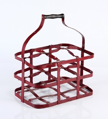 Lot 56 - A red-painted traditional French metal six bottle wine holder