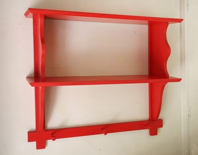 Lot 63 - A set of red-painted wood hanging shelves