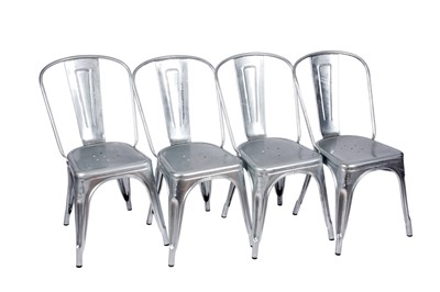 Lot 71 - A set of ten industrial metal café chairs, after 1950's French style