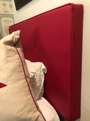 Lot 97 - Red leather 3/4 bed base and matching headboard