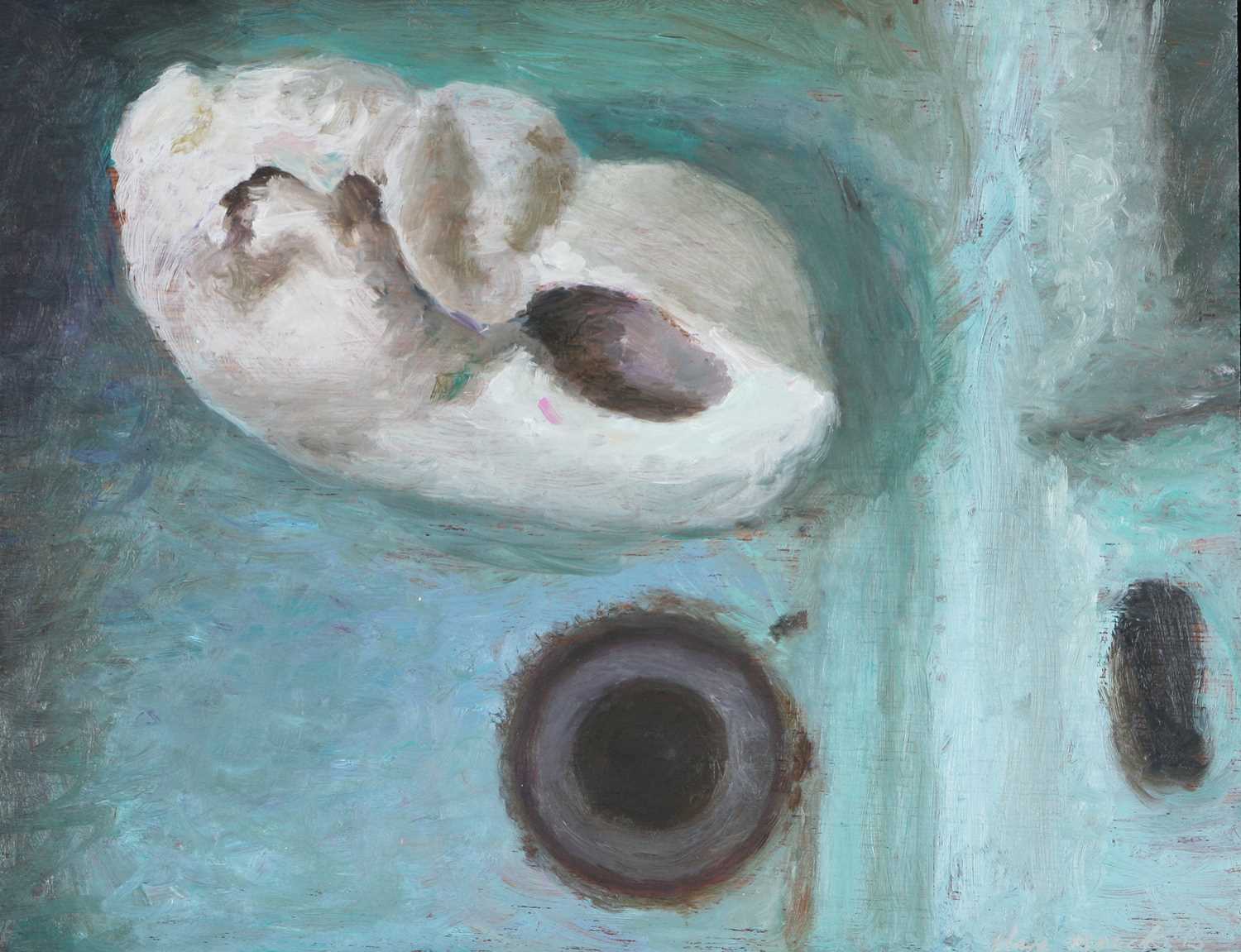 Lot 146 - Clare Menck,Stillewe met Walvis - Oor 'n Groen Emalje Wasbak