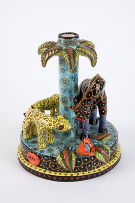 Lot 30 - Ardmore Ceramic Studio,Giraffe and leopard candle holder